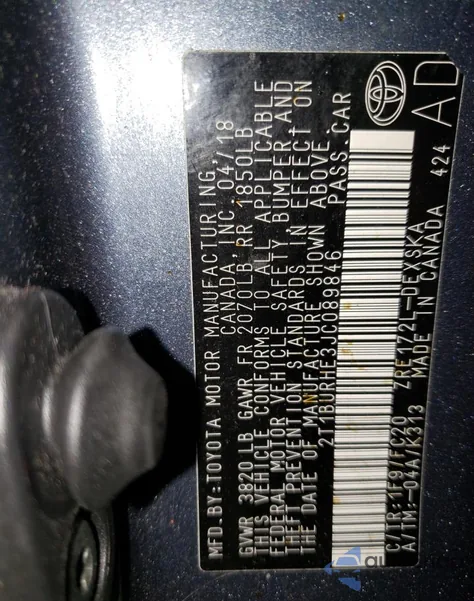 2018 Toyota Corolla L z USA, uszkodzony, nr VIN 2T1BURHE3JC089846